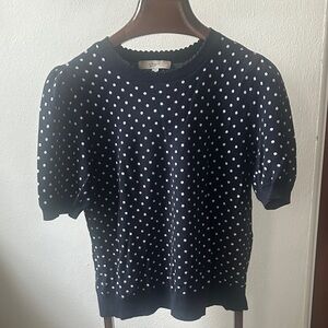 LOFT Dark Blue Polka Dot Knit Top